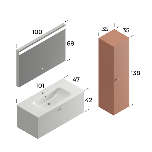 Nova Matt White 100 cm Bathroom Cabinet Set