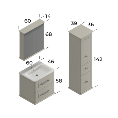 Terra Matt Silk Grey 60 cm Bathroom Cabinet Set
