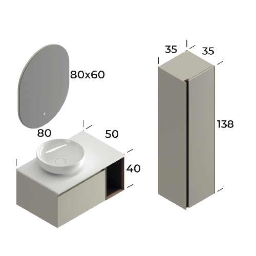 Toledo Matt Silk Grey 80 cm Bathroom Cabinet Set