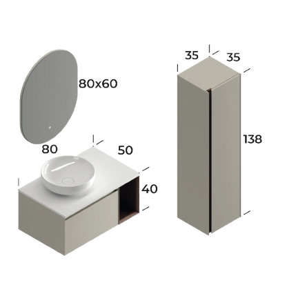 Toledo Matt Silk Grey 80 cm Bathroom Cabinet Set