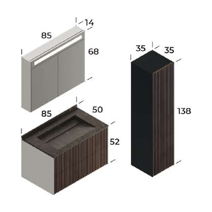 Arte Wood/White 85 cm Bathroom Cabinet Set