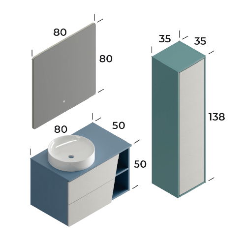 Riva Matt Dove Blue / Slate Cream 80 cm Bathroom Cabinet Set