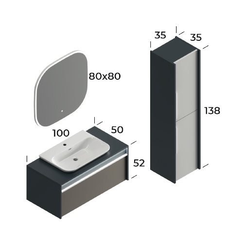 Royal Matt Antracite / Matt Coffee 100 cm Bathroom Cabinet Set