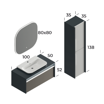 Royal Matt Antracite / Matt Coffee 100 cm Bathroom Cabinet Set