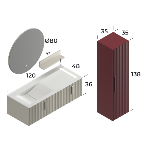 Bari Matt Silk Grey 100 cm Bathroom Cabinet Set