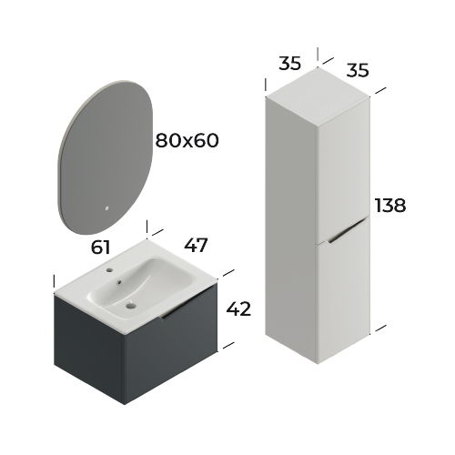 Braga Matt Antracite Grey 60 cm Bathroom Cabinet Set