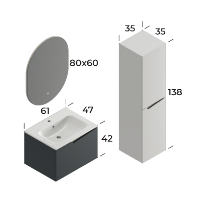 Braga Matt Antracite Grey 60 cm Bathroom Cabinet Set