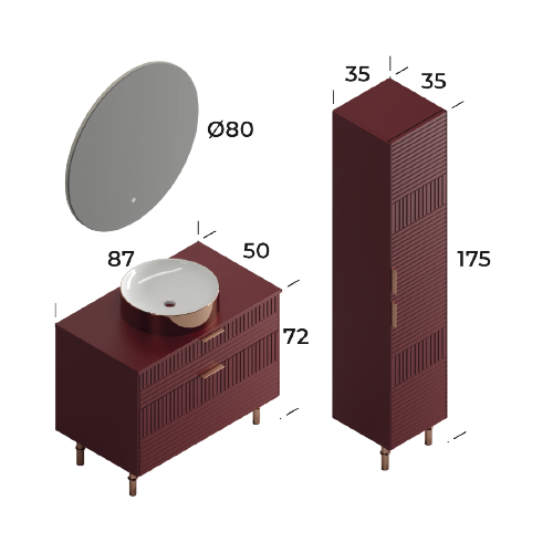 Fiore Claret 85 cm Bathroom Cabinet Set