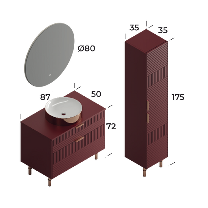 Fiore Claret 85 cm Bathroom Cabinet Set