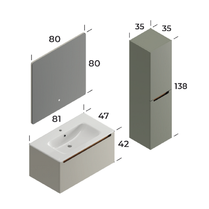 Ibiza Matt Silk Grey 80 cm Bathroom Cabinet Set