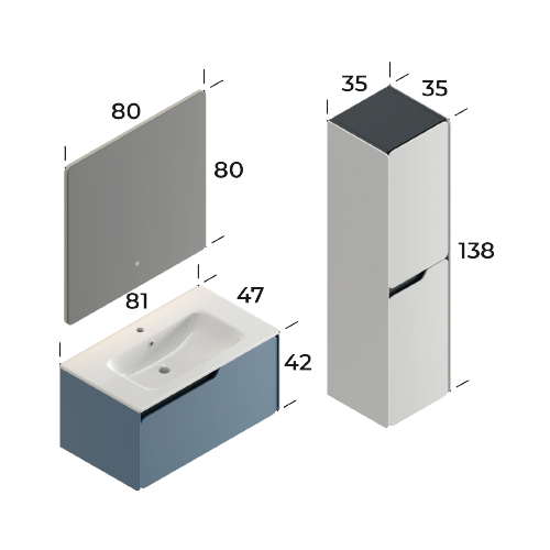 Lyon Matt Dove Blue 80 cm Bathroom Cabinet Set