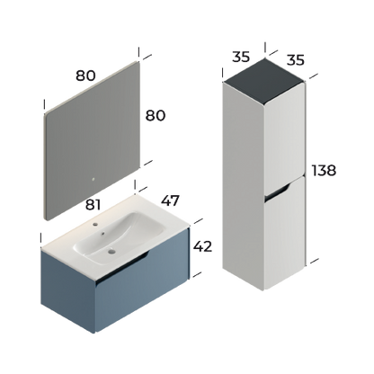 Lyon Matt Dove Blue 80 cm Bathroom Cabinet Set