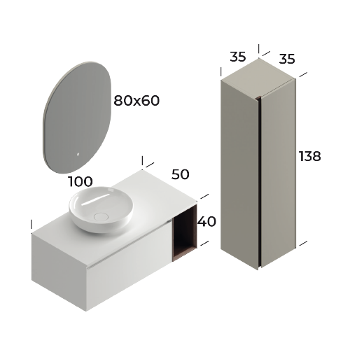 Toledo Matt White 100 cm Bathroom Cabinet Set