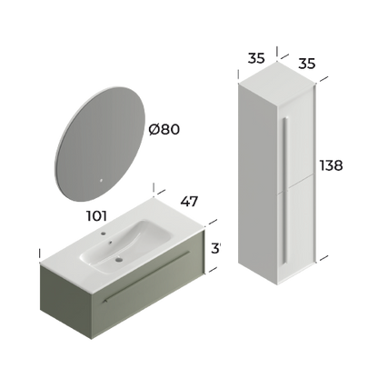 Lugo Matt Cement Grey 100 cm Bathroom Cabinet Set