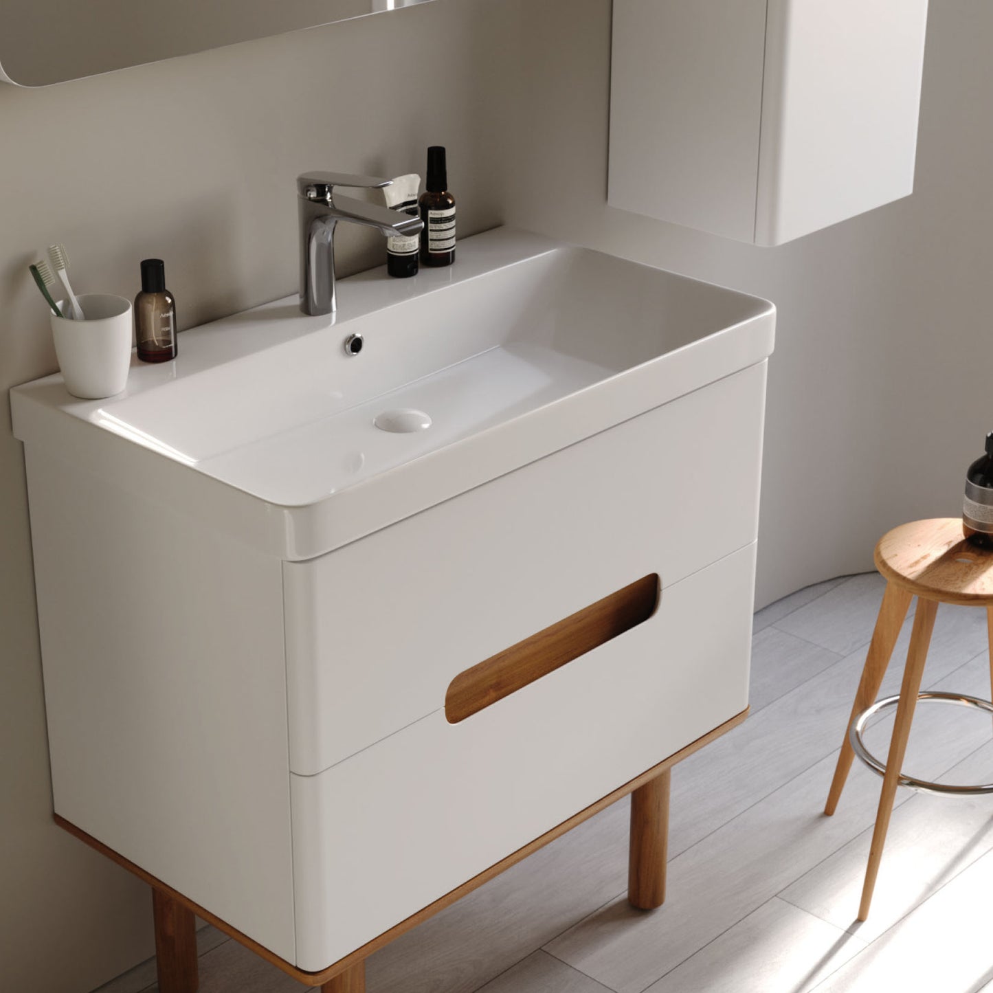 Masal Matt White 80 Cm Bathroom Cabinet Set