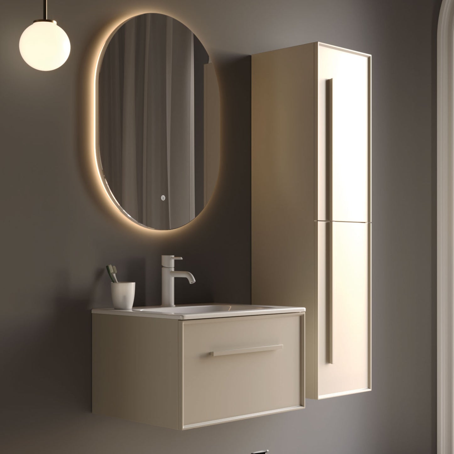 Lugo Matt White 80 cm Bathroom Cabinet Set