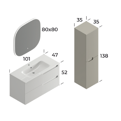 Enza Matt White 100 cm Bathroom Cabinet Set