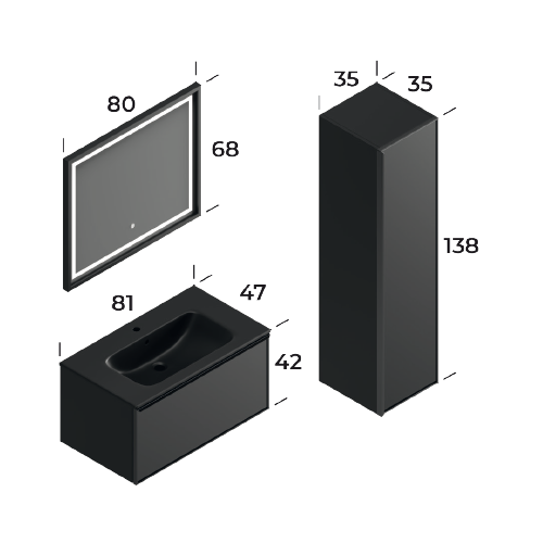 Fonte Black 80 cm Bathroom Cabinet Set