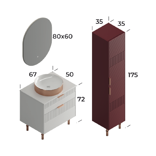 Fiore White 65 cm Bathroom Cabinet Set