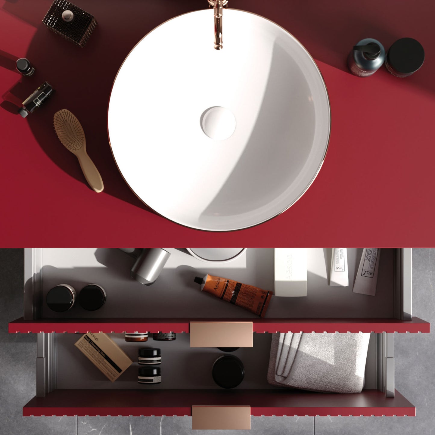 Fiore Claret 85 cm Bathroom Cabinet Set