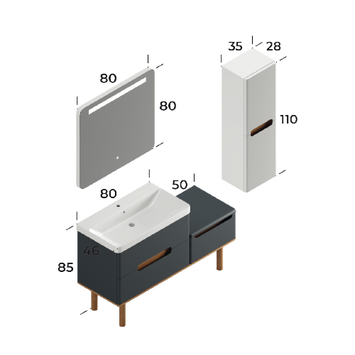 Masal Matt Antracite 130 Cm Bathroom Cabinet Set