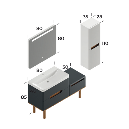 Masal Matt Antracite 130 Cm Bathroom Cabinet Set