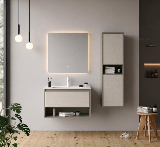Duru 80 cm Cement Gray Bathroom Cabinet Set or Single Options - Ready to Install, Pre-Assembled, Wall Mounted