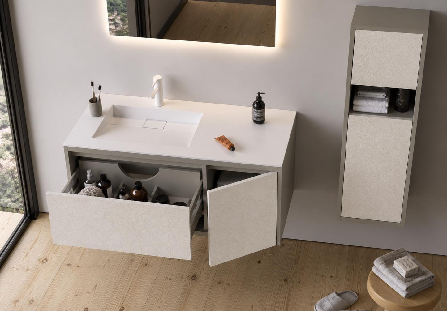 Duru 80 cm Cement Gray Bathroom Cabinet Set or Single Options - Ready to Install, Pre-Assembled, Wall Mounted