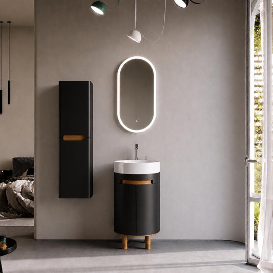 Masal 42 cm Black Bathroom Cabinet Set or Single Options - Ready to Install, Pre-Assembled, Wall Mounted