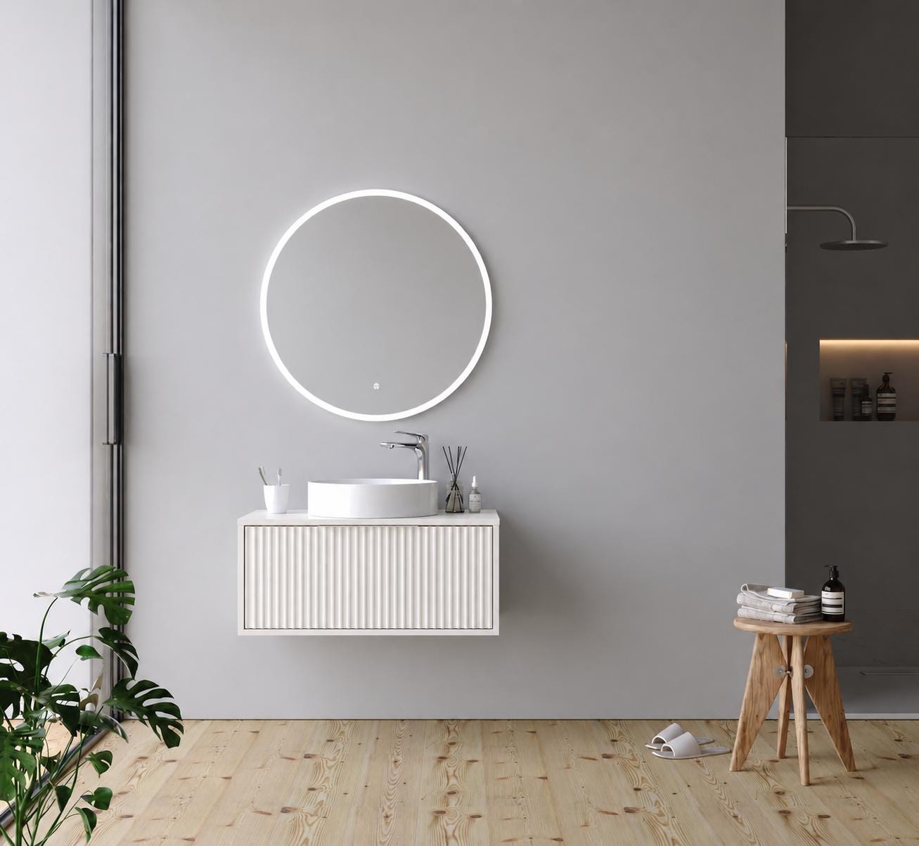 Hole 85 cm White Bathroom Cabinet Set or Single Options- Ready to Install, Pre-Assembled, Wall Mounted