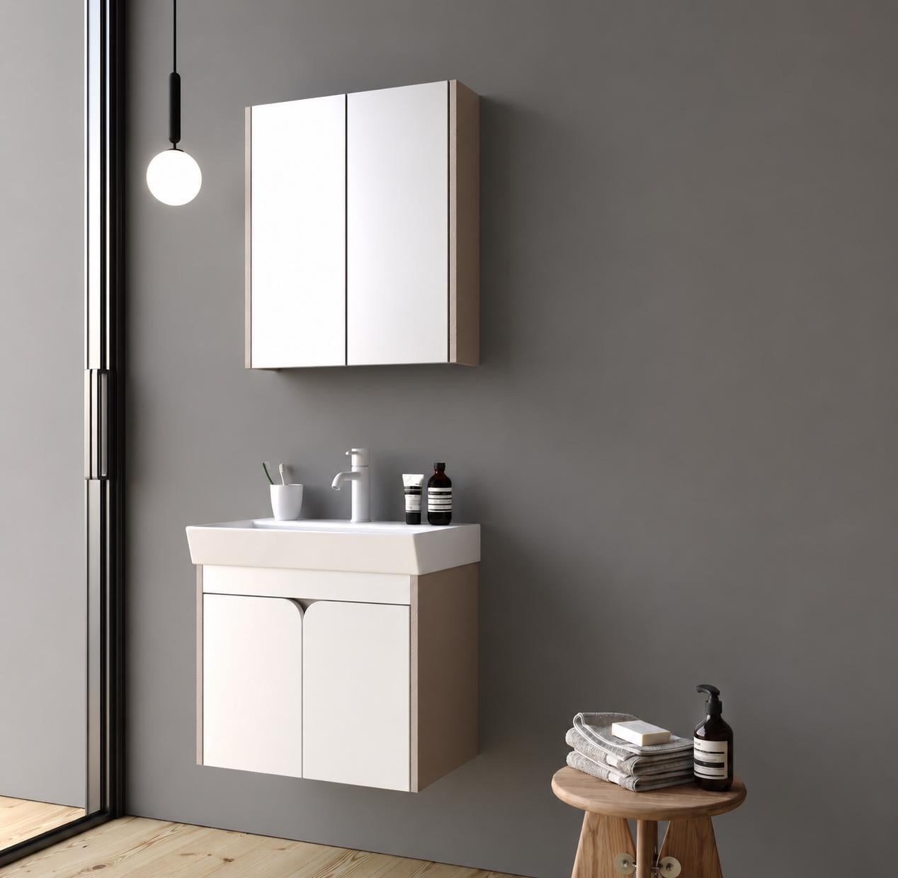 Miya 50cm Dafne MDF/Matt White Bathroom Cabinet Set or Single Options-  Ready to Install, Pre-Assembled, Wall Mounted