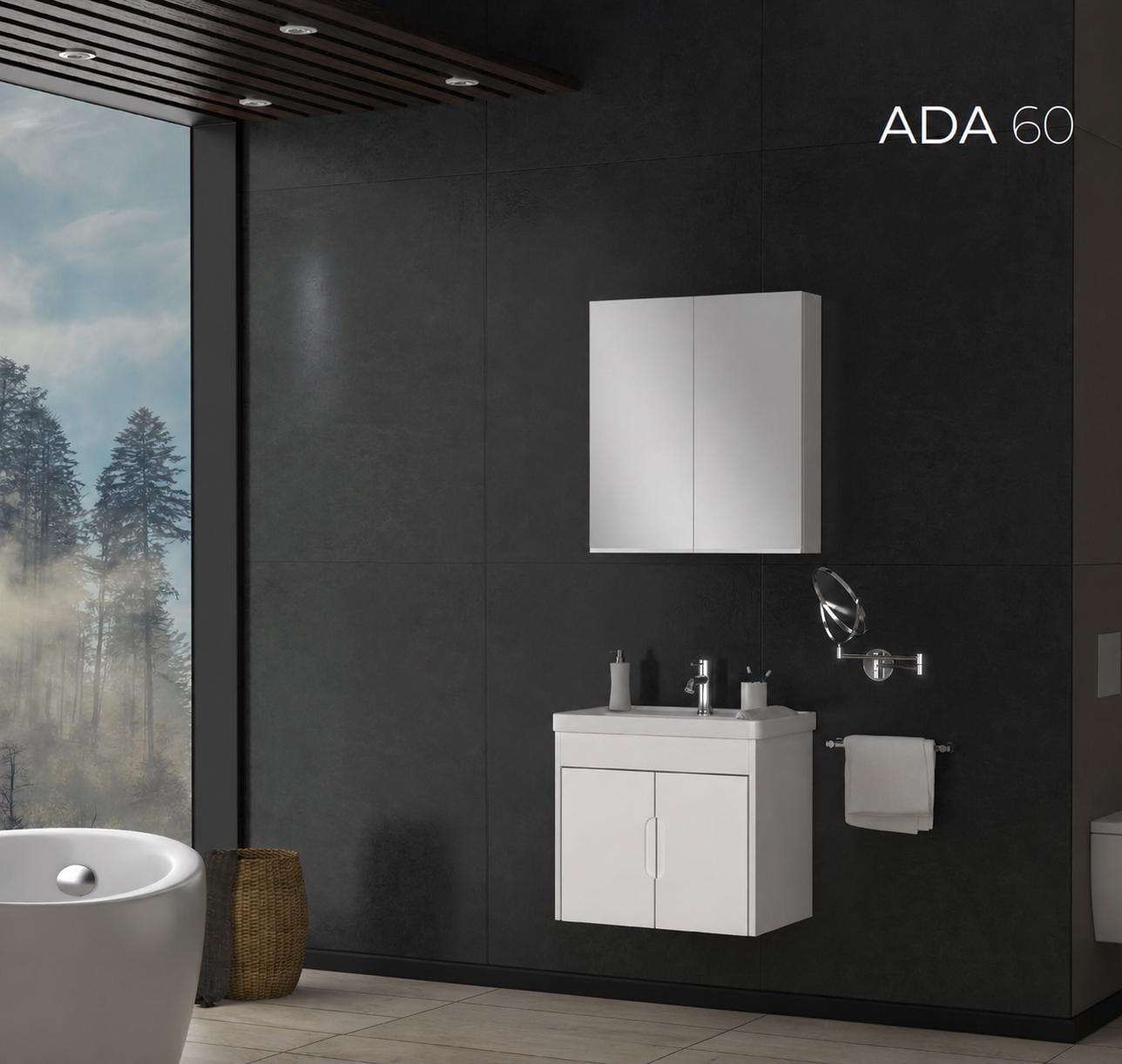 Ada 60cm White Bathroom Cabinet Set or Single Options -  Ready to Install, Pre-Assembled, Wall Mounted