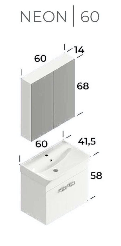 Neon 60 cm Baroque Bathroom Cabinet Set or Single Options - Ready to Install, Pre-Assembled, Wall Mounted