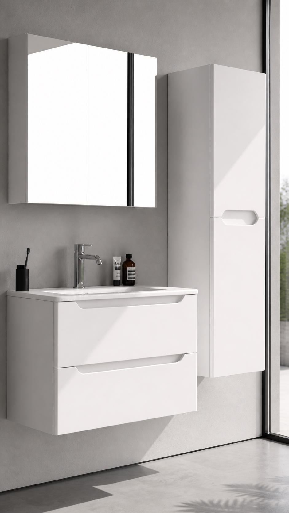 Perla 80 cm White Bathroom Cabinet Set or Single Options - Ready to Install, Pre-Assembled, Wall Mounted