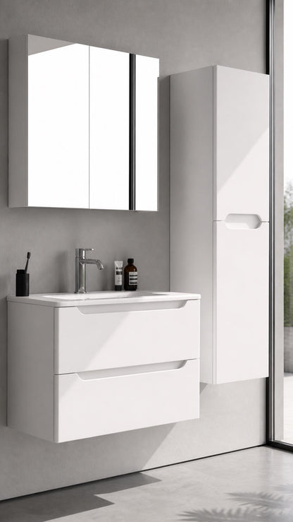 Perla 60 cm White Bathroom Cabinet Set or Single Options- Ready to Install, Pre-Assembled, Wall Mounted